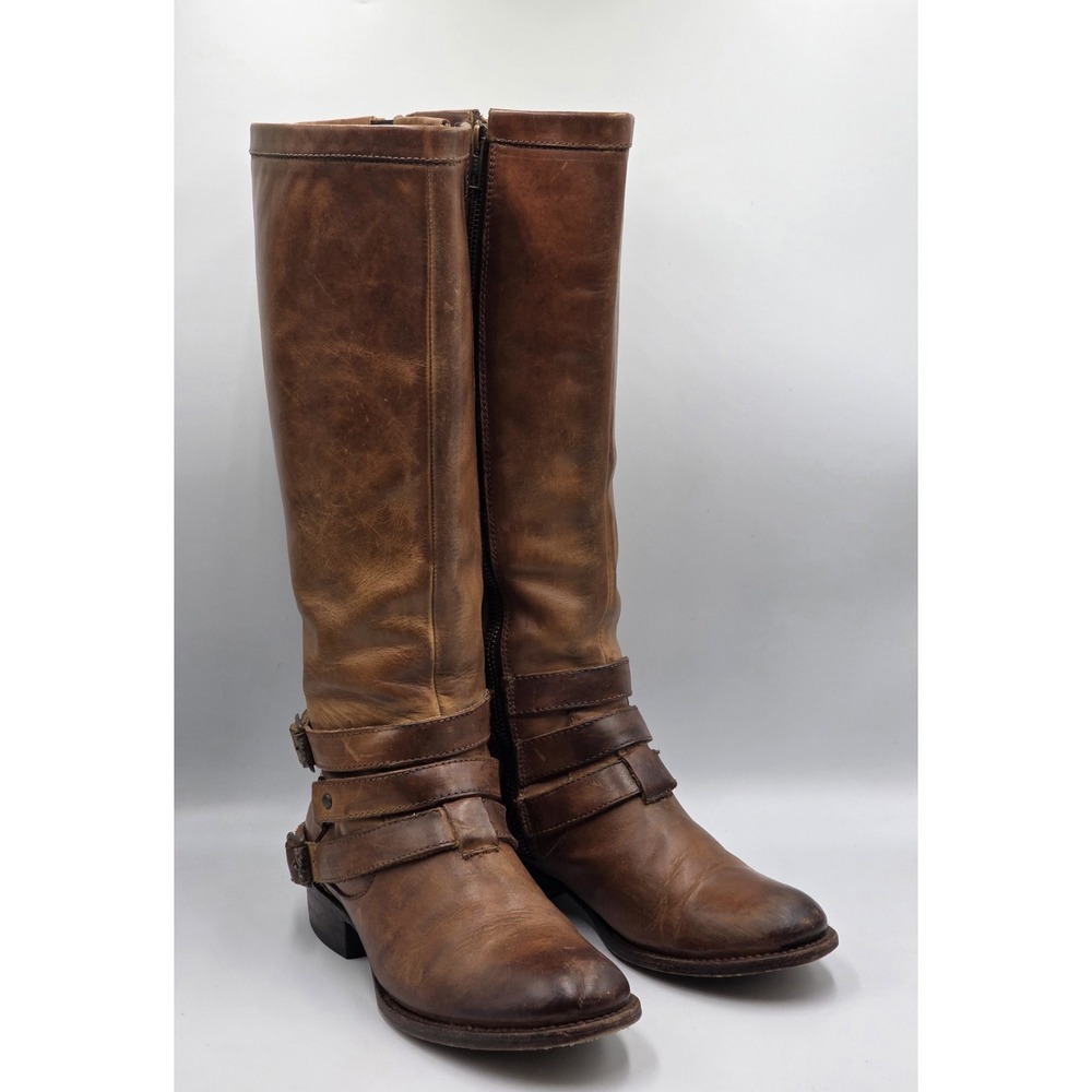 Freebird by Steven Irish Tall Boots Women's 7 Cognac Brown Leather Harness Strap